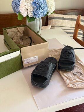 Gucci Rubber Wedge Sandals